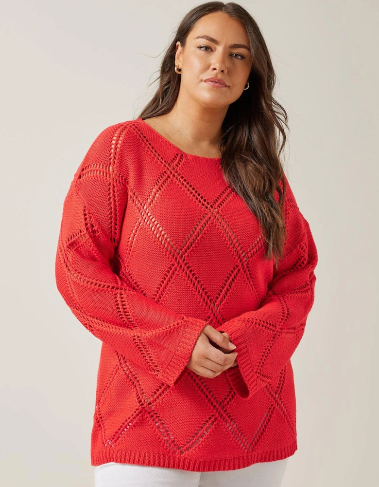 Diamond Pointelle Jumper Poppy - Red