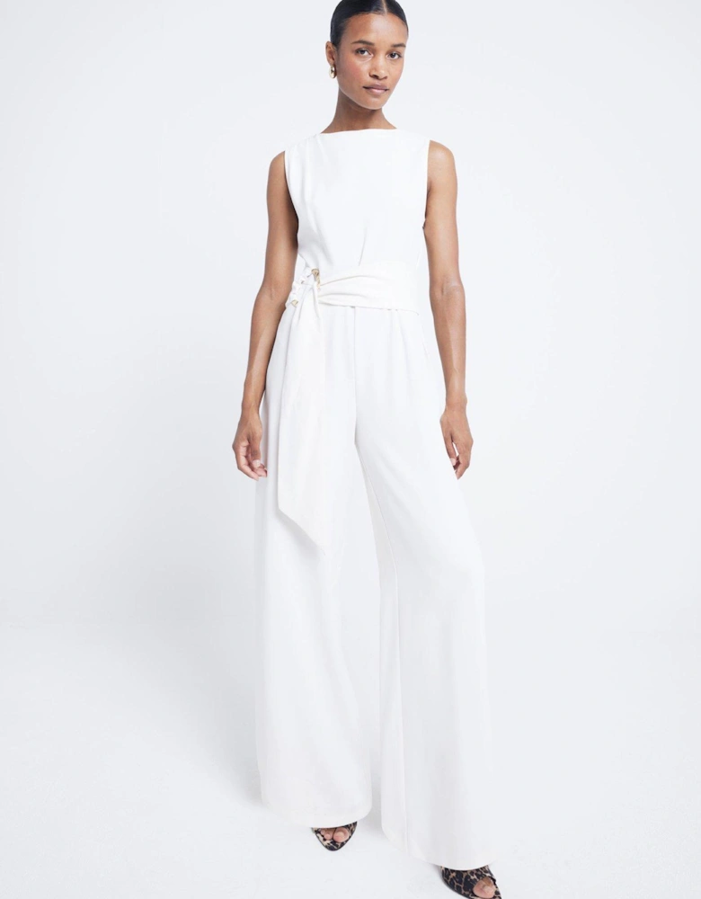 Belted Snitch Waist Jumpsuit - Cream