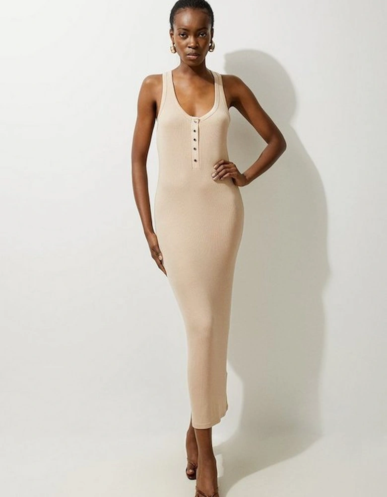 Lux Viscose Rib Jersey Racer Back Midi Dress