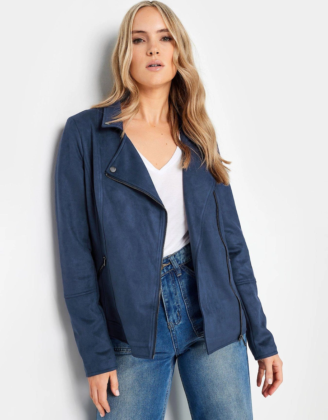 Tall Navy Suedette Biker Jacket, 2 of 1