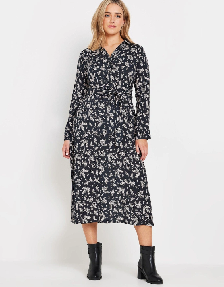 Leaf Printed Dress - Black