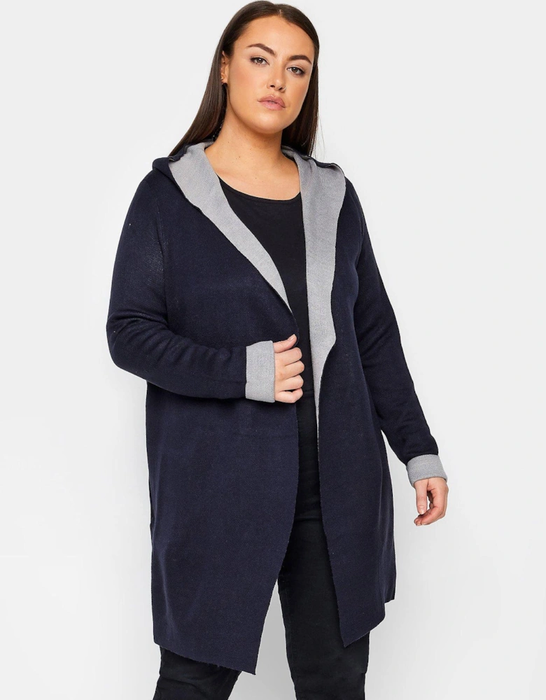 Hooded Longline Cardigan - Blue