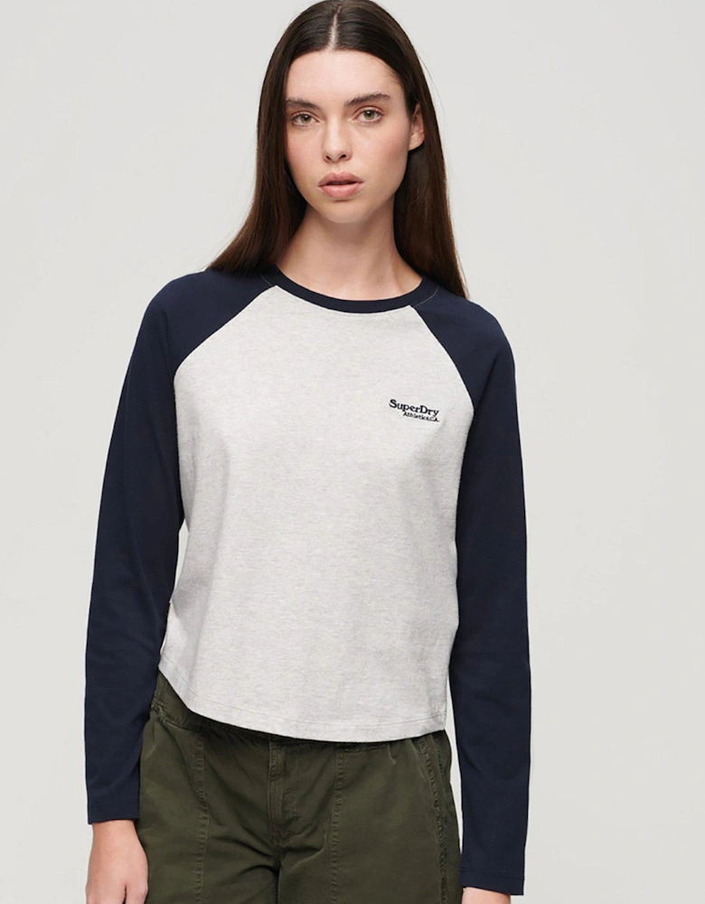 Essential Logo Long Sleeve Baseball Top - White / Navy