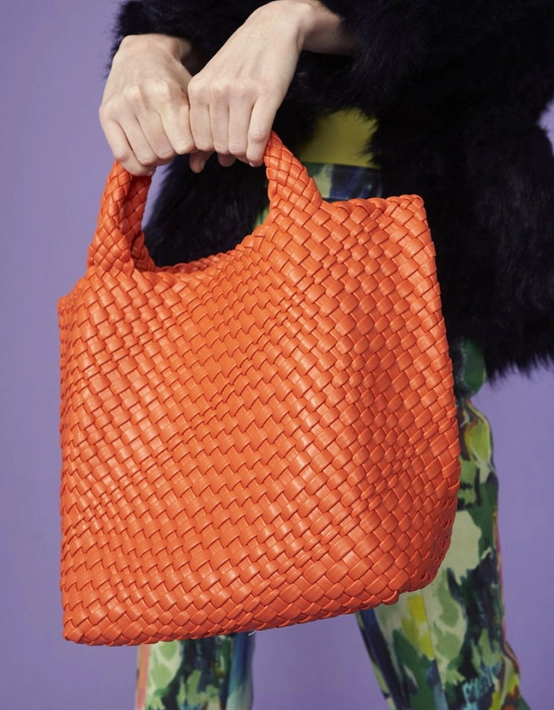 Orange Hand Knitted ECO Leather Tote Bag with Matching Purse