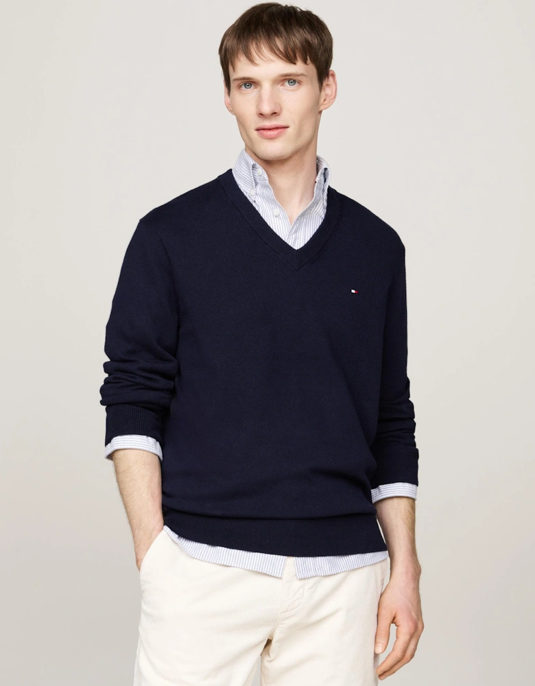 Pima Organic Cotton Mens Cashmere V-Neck Jumper