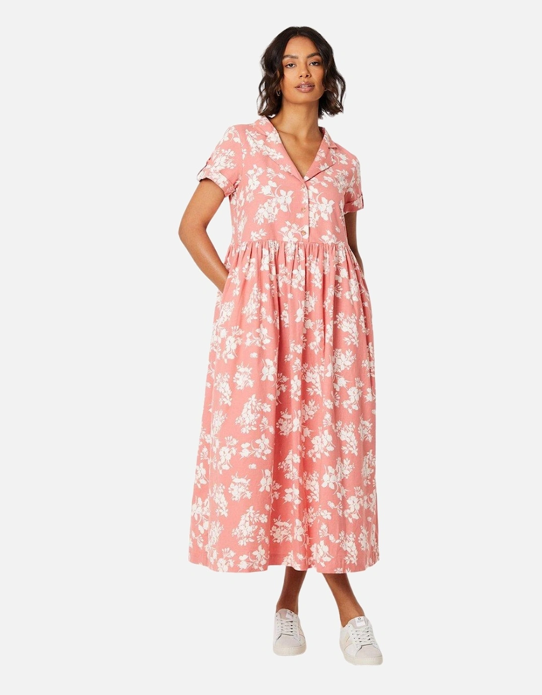 Womens/Ladies Floral Midi Shirt Dress, 4 of 3
