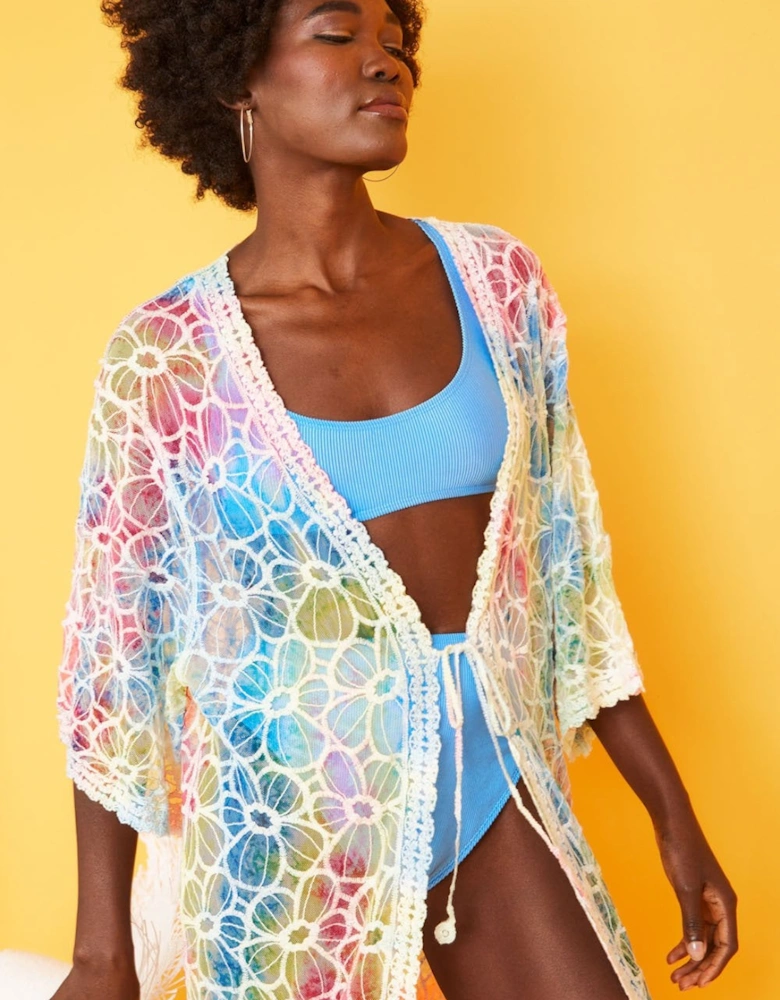 Handmade Multi Coloured Tie Dye Shibori Lace Kimono