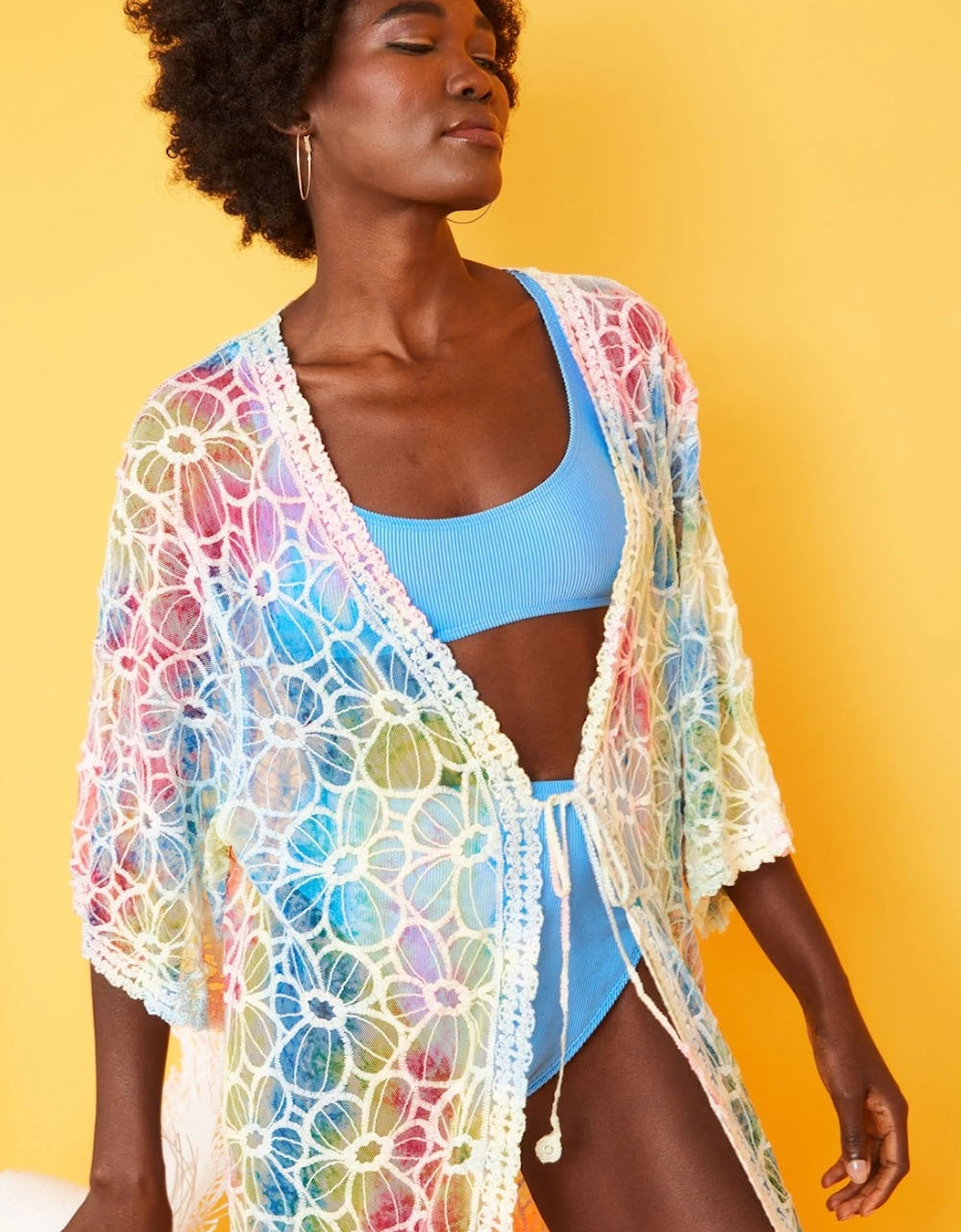 Handmade Multi Coloured Tie Dye Shibori Lace Kimono, 4 of 3