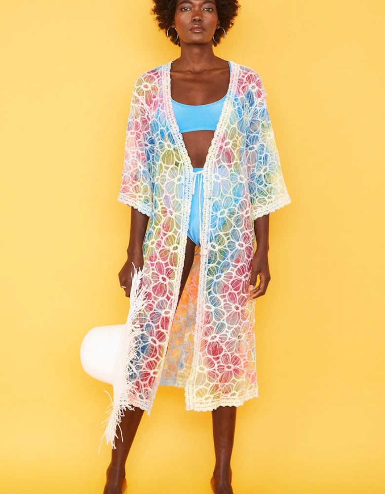 Handmade Multi Coloured Tie Dye Shibori Lace Kimono