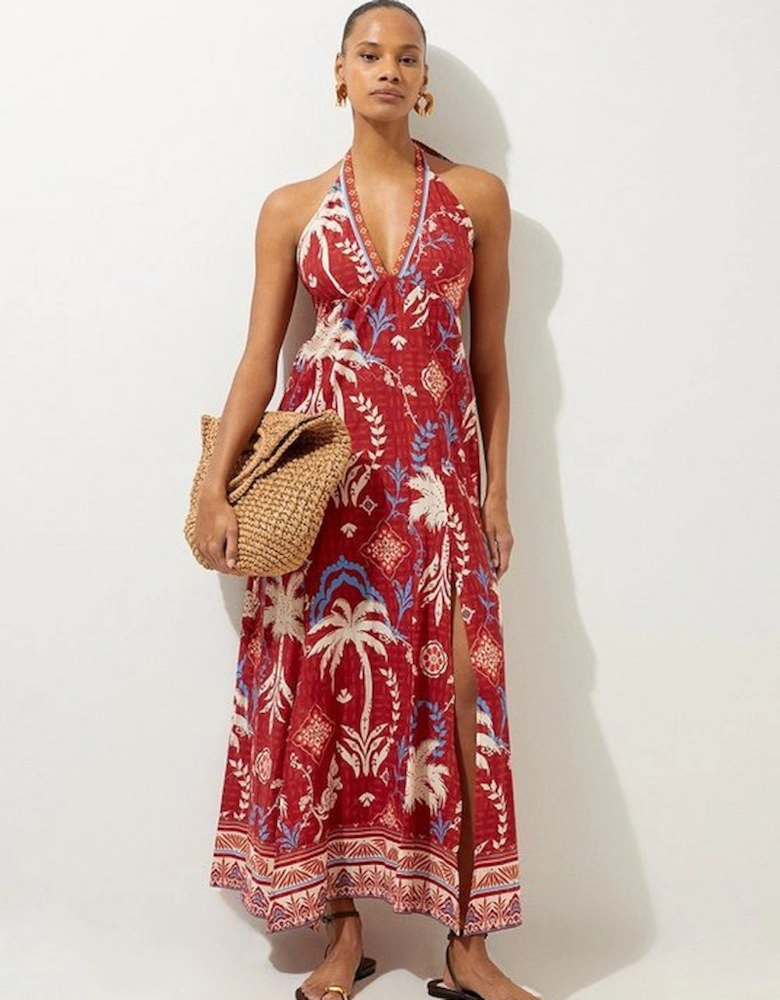 Printed Cotton Voile Strappy Maxi Beach Dress