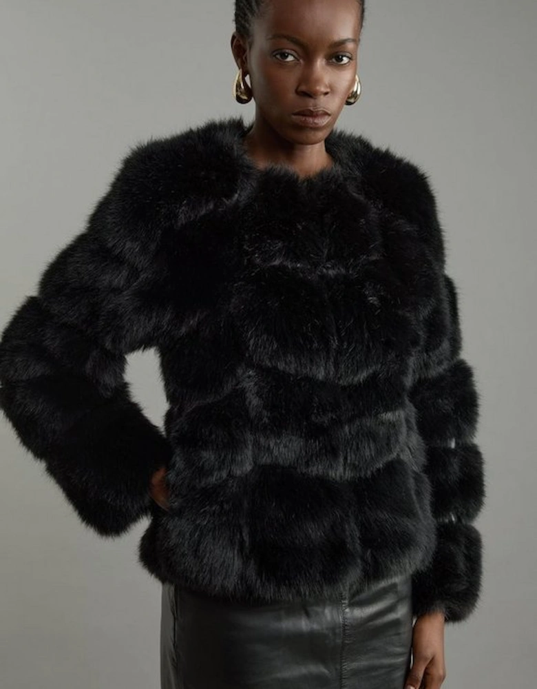 Faux Fur Panelled Long Sleeve Jacket