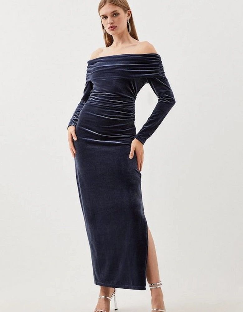 Velvet Jersey Off Shoulder Maxi Dress