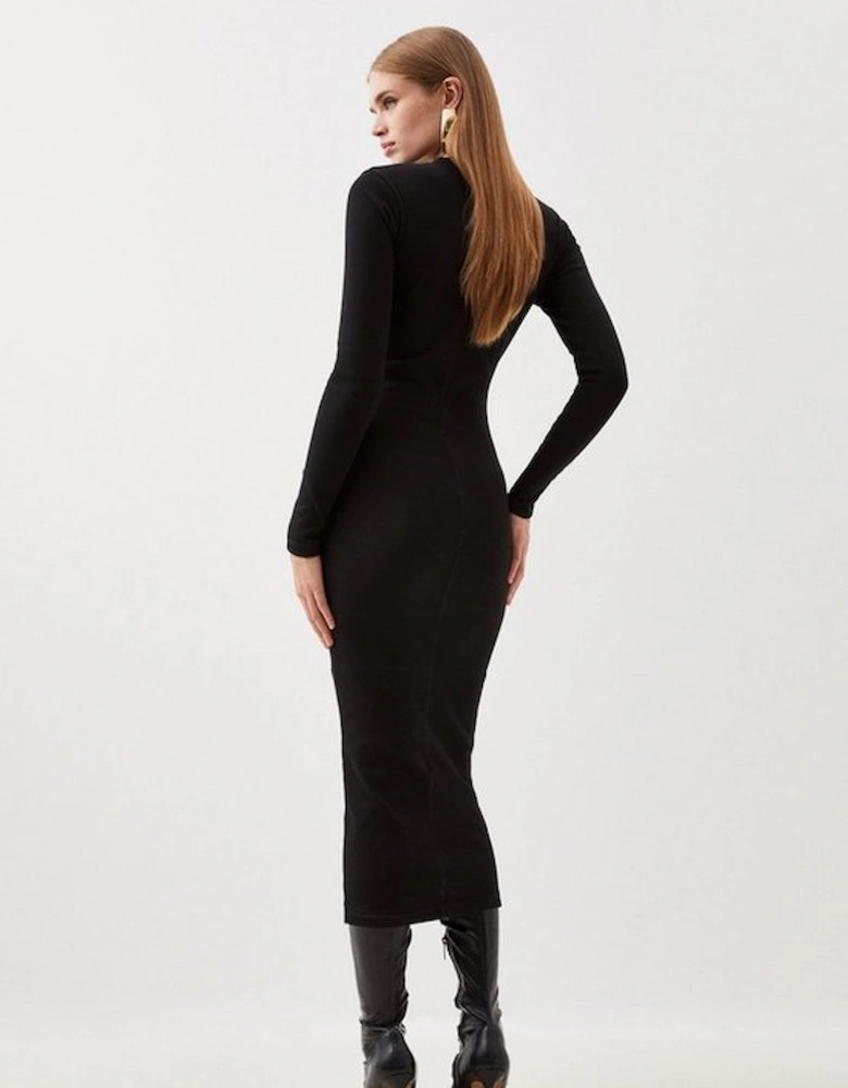 Petite Compact Jersey Ribbed Maxi Dress