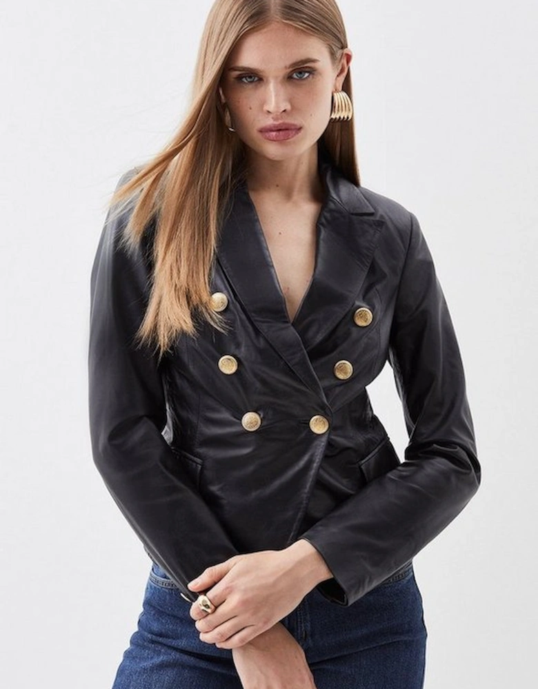 Leather Gold Button Blazer