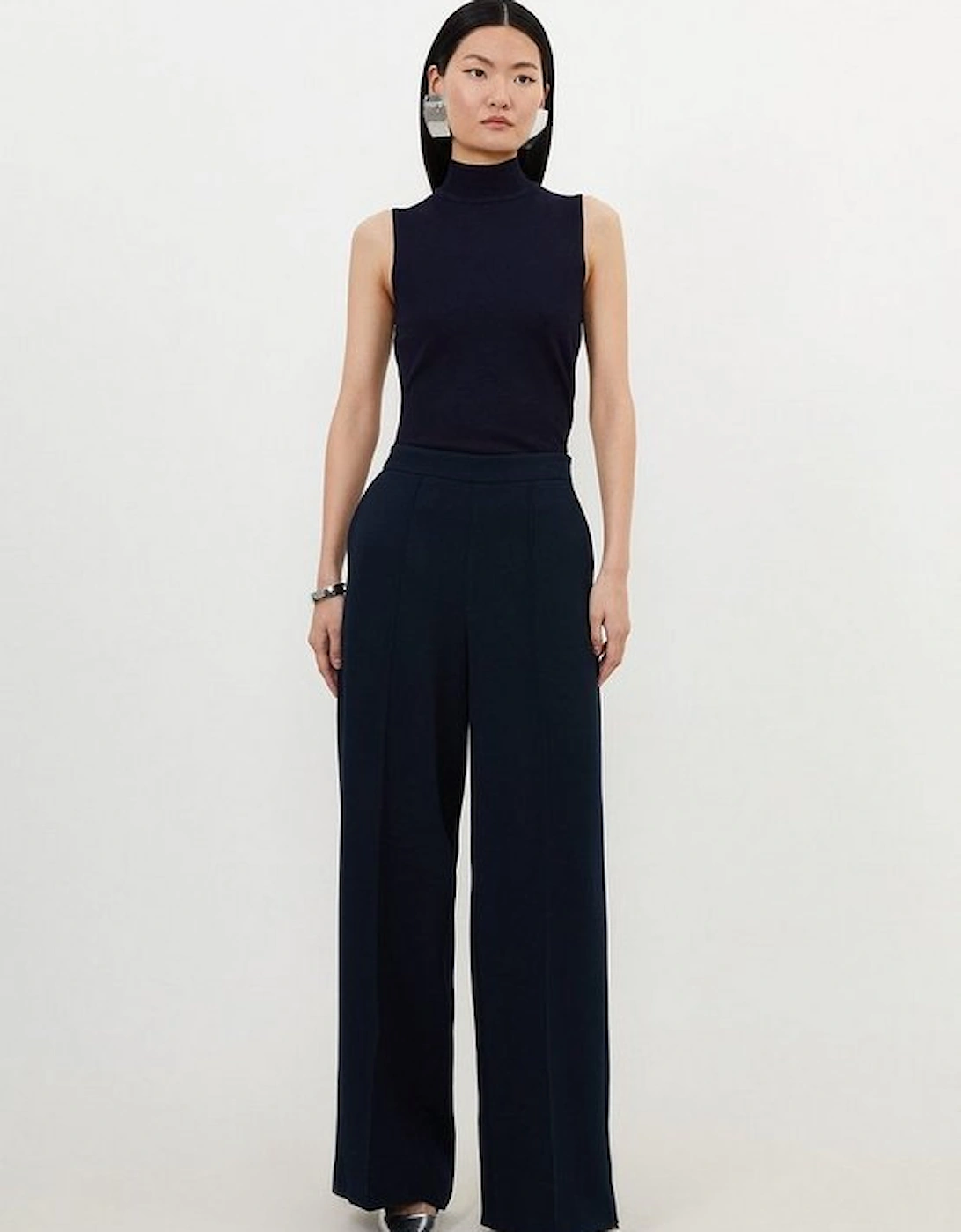 Compact Stretch Essential Tailored High Waist Wide Leg Trousers