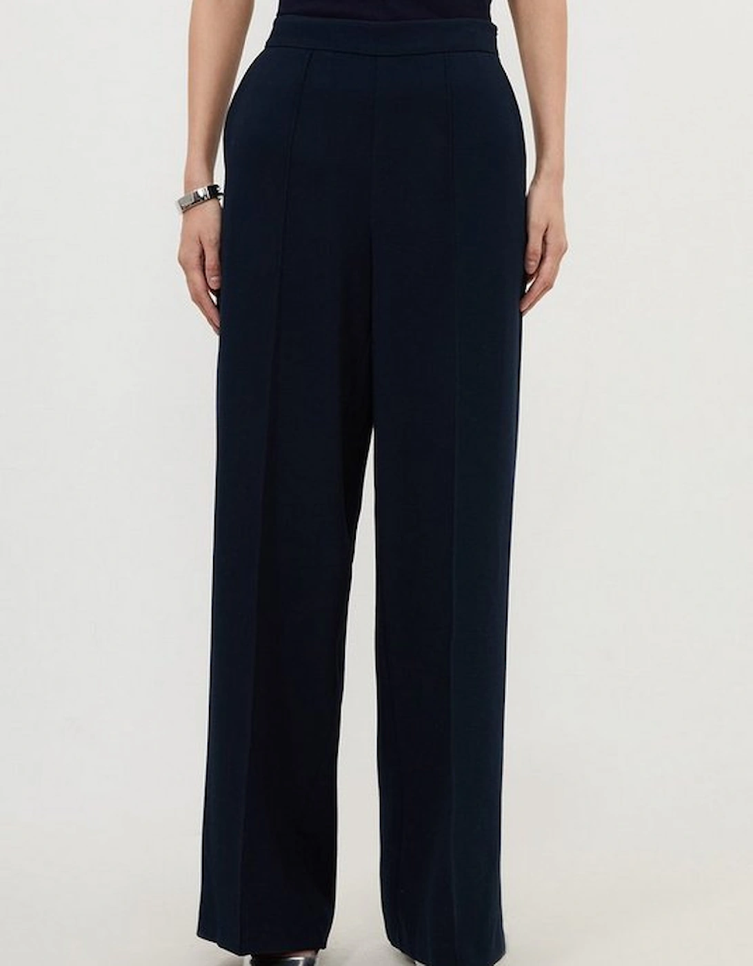 Compact Stretch Essential Tailored High Waist Wide Leg Trousers