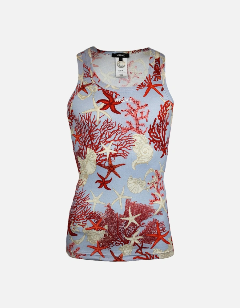 Coral Print Ribbed Tank Top, Blue