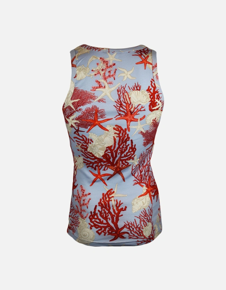 Coral Print Ribbed Tank Top, Blue