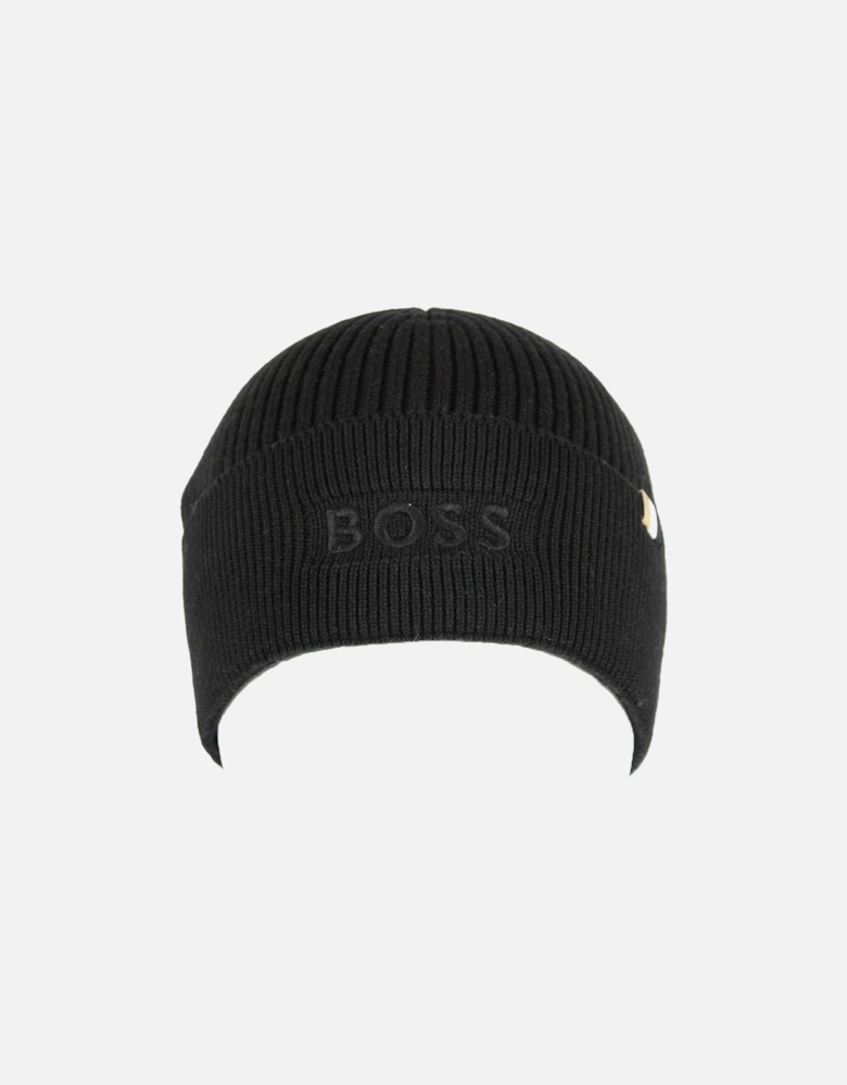 Cotton Wool Blend Beanie hat, Black
