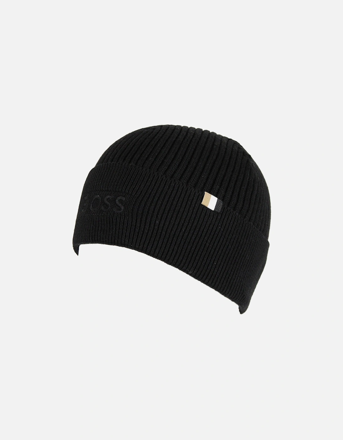 Cotton Wool Blend Beanie hat, Black