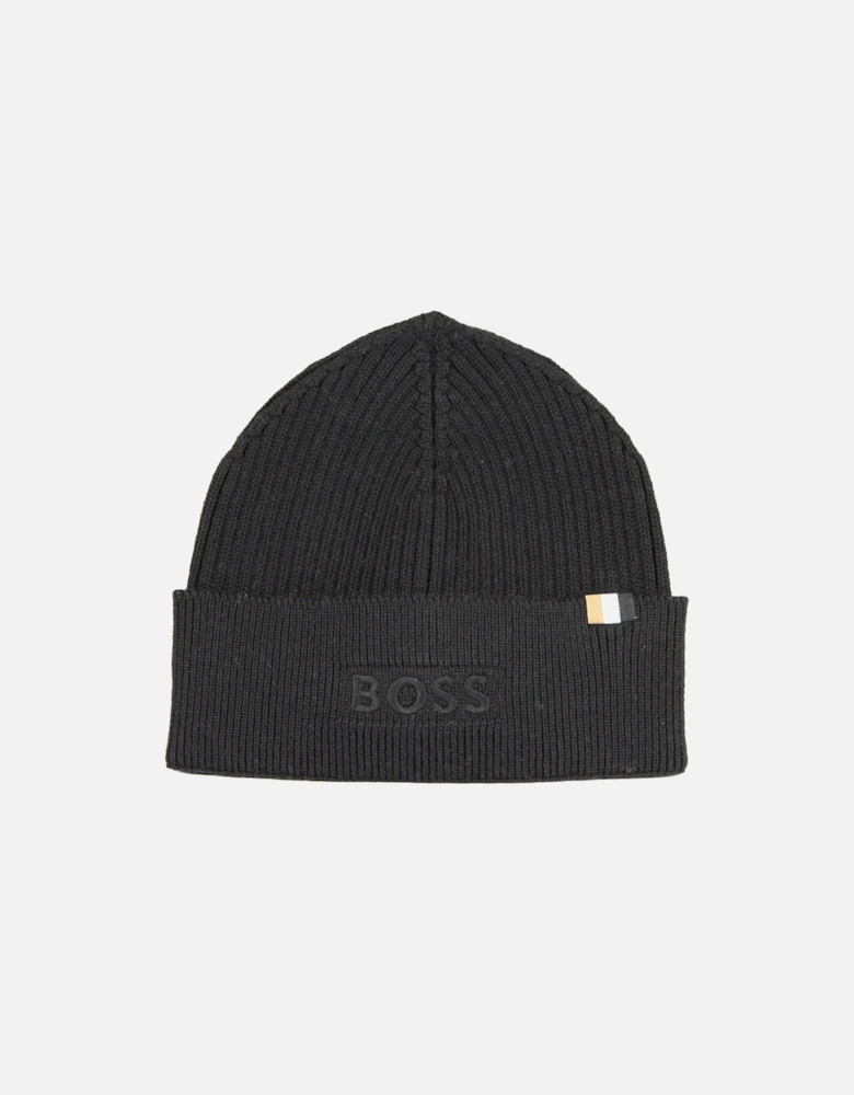 Cotton Wool Blend Beanie hat, Black