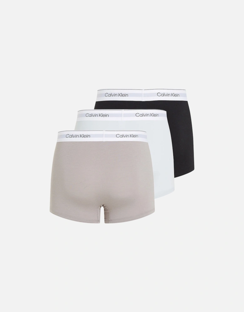 3-Pack Modern cotton Boxer Trunks, Black/Grey/Sky blue
