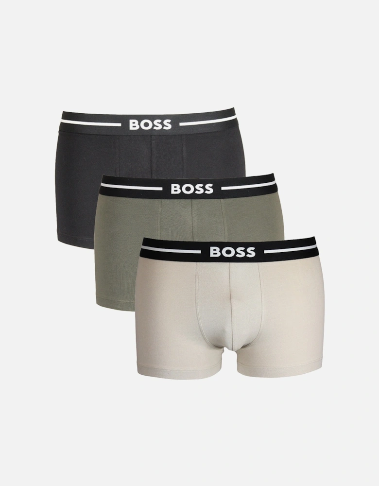 3-Pack Bold Boxer Trunks, Black/Khaki/Beige