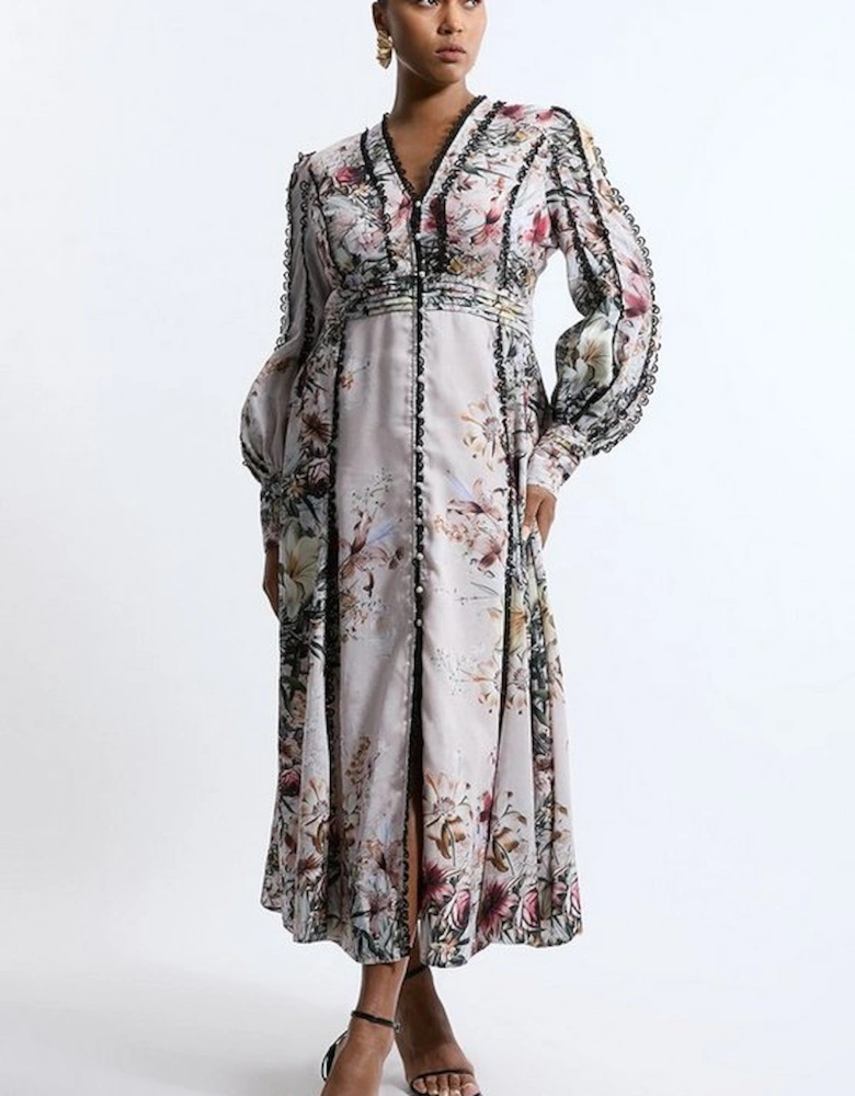 Plus Size Trailing Floral Woven Plunge Maxi Dress