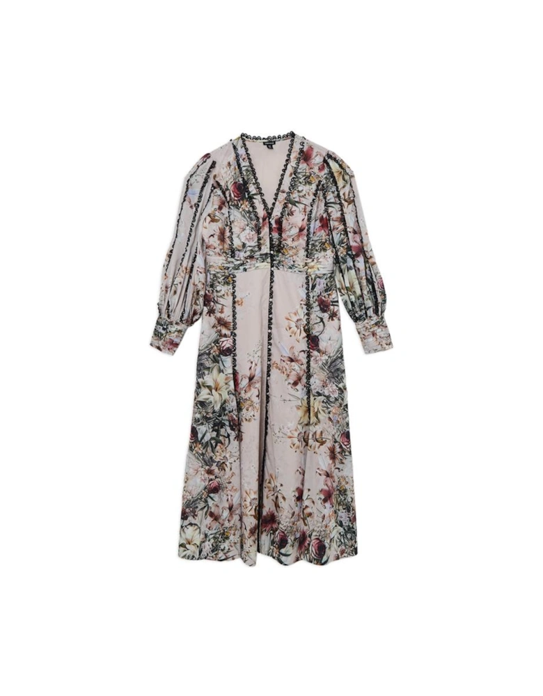 Plus Size Trailing Floral Woven Plunge Maxi Dress