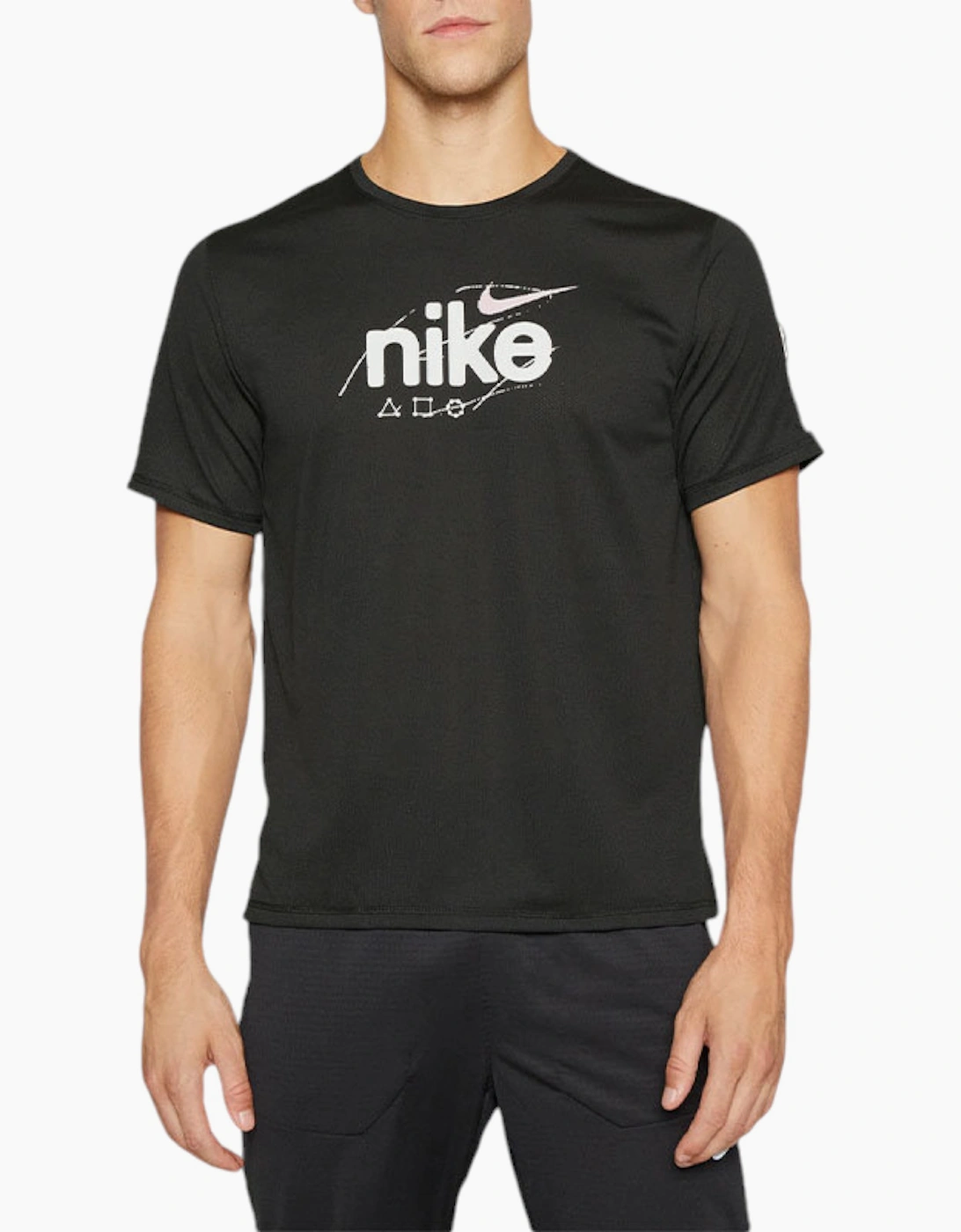 Nike Men's Black Dri-Fit T Shirt Short Sleeve Quick Dry Miler Reflective Running Tops - Size 40