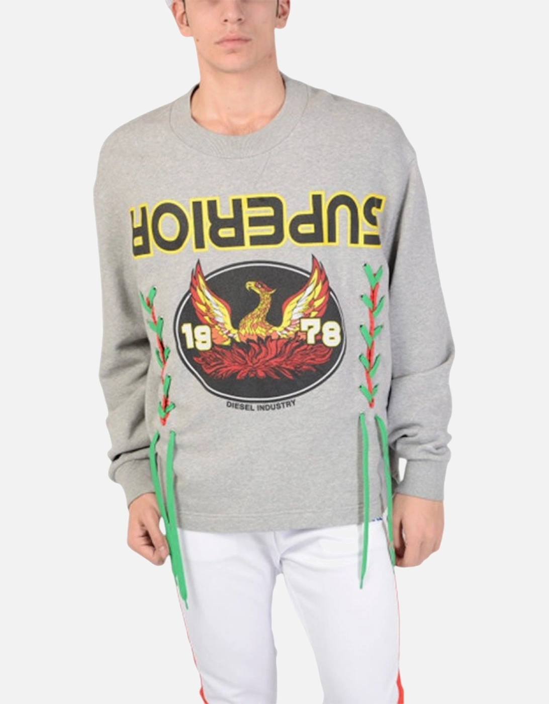 Men's DIESEL S FREMONT Mens Sweatshirts Oversized Pull On Crew Neck Long Sleeve Jumper - Grey - Size: 38