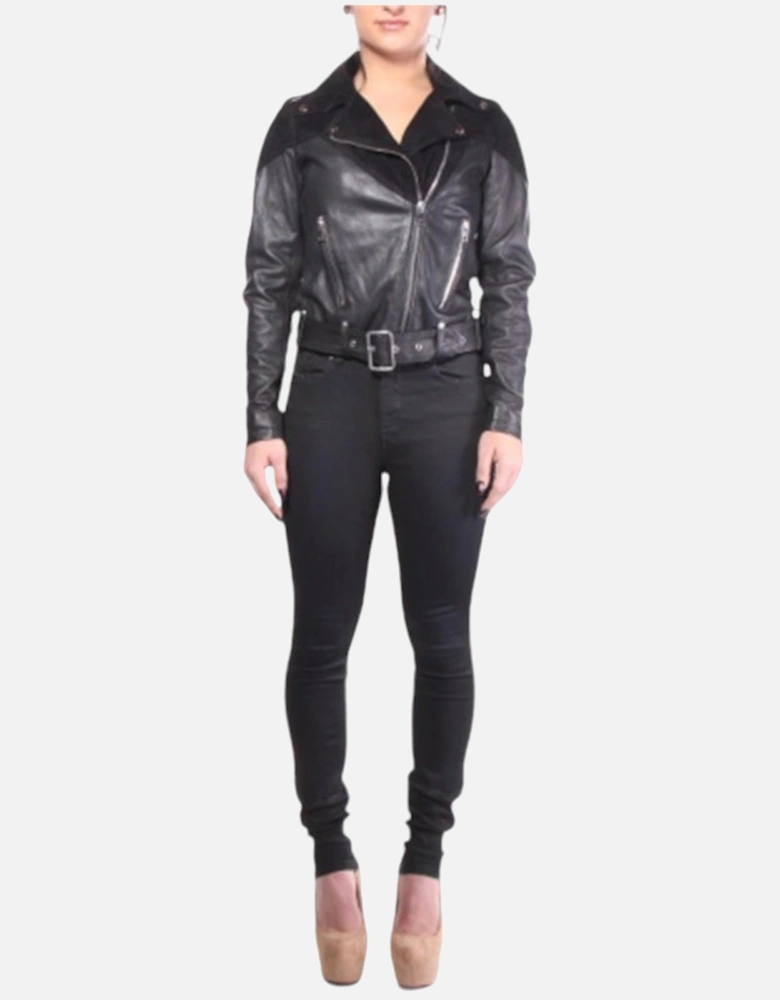 L CYGNI Womens Genuine Leather Biker Jacket