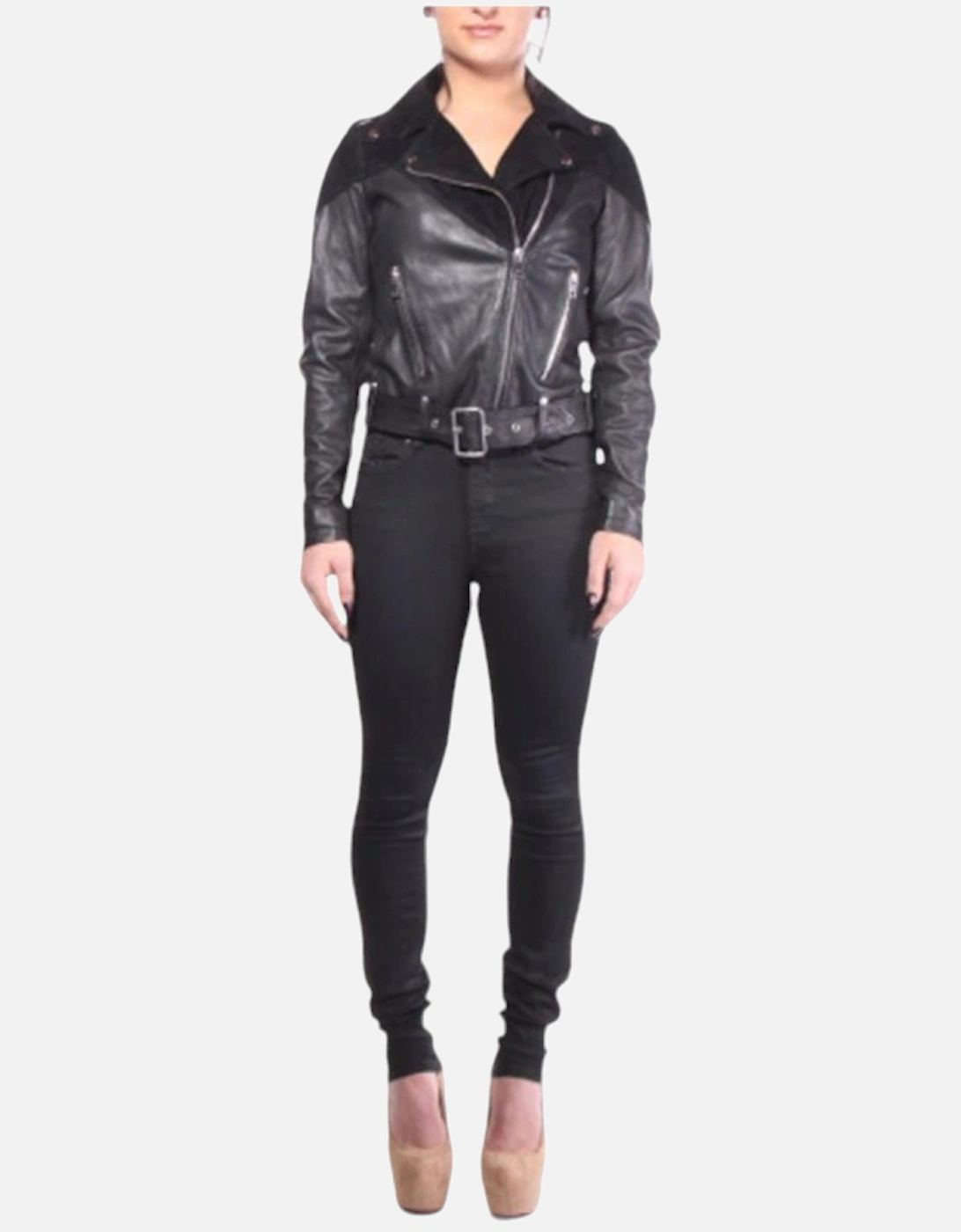 L CYGNI Womens Genuine Leather Biker Jacket