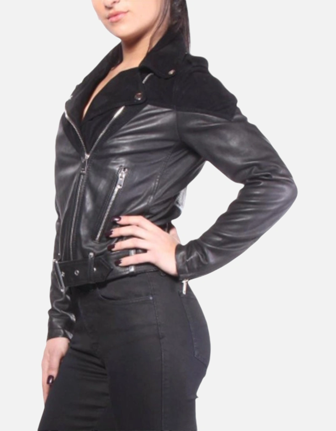 L CYGNI Womens Genuine Leather Biker Jacket