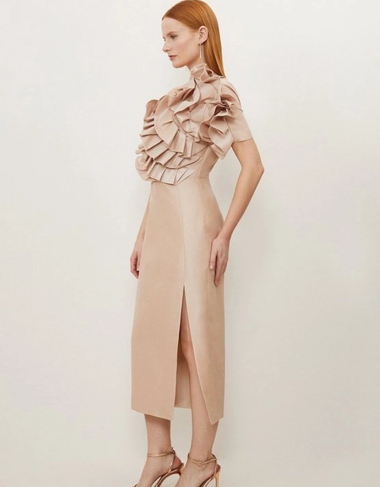 Tall Metallic Taffeta Rosette Midi Off The Shoulder Dress