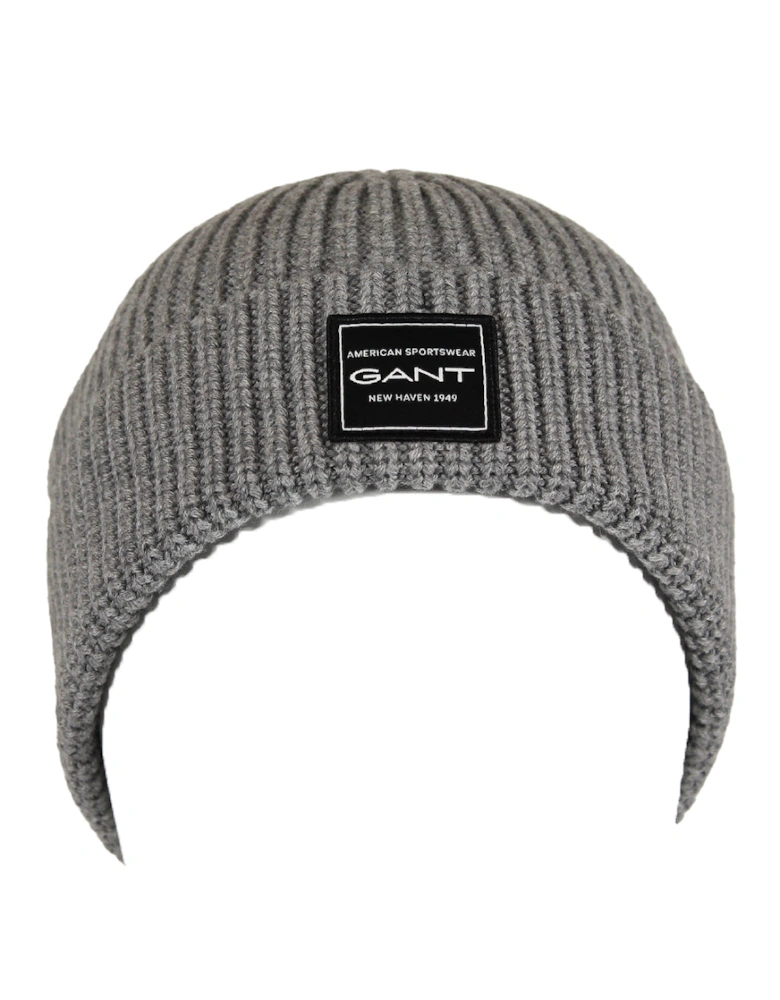 Ribbed Cotton Beanie, Grey