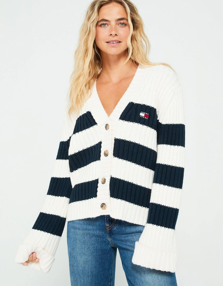 Stripe Logo Cardigan - White