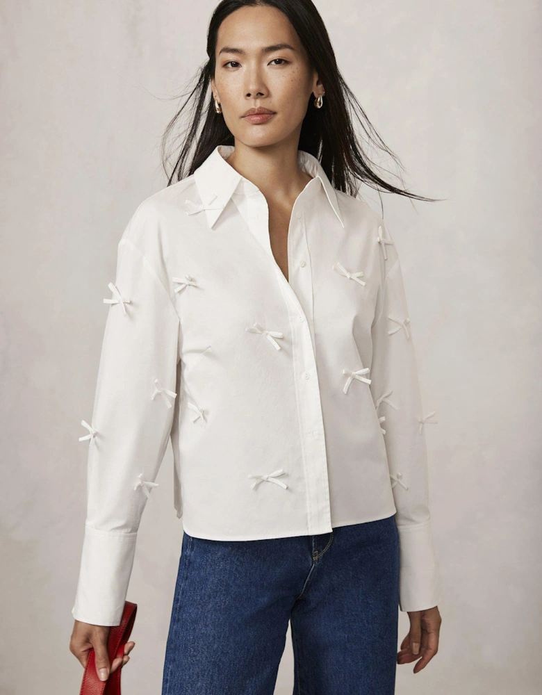 White Bow Detail Cropped Shirt