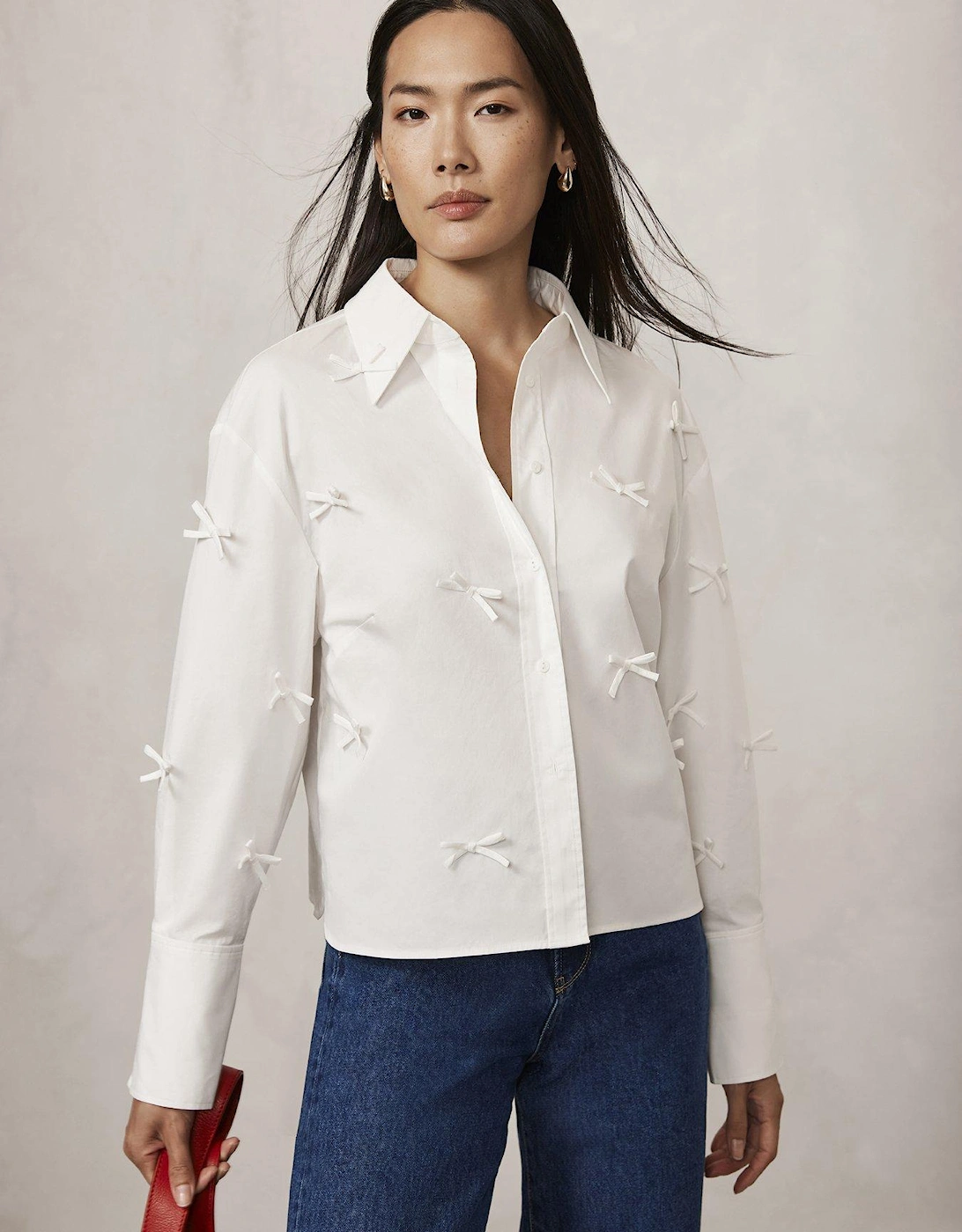 White Bow Detail Cropped Shirt, 2 of 1