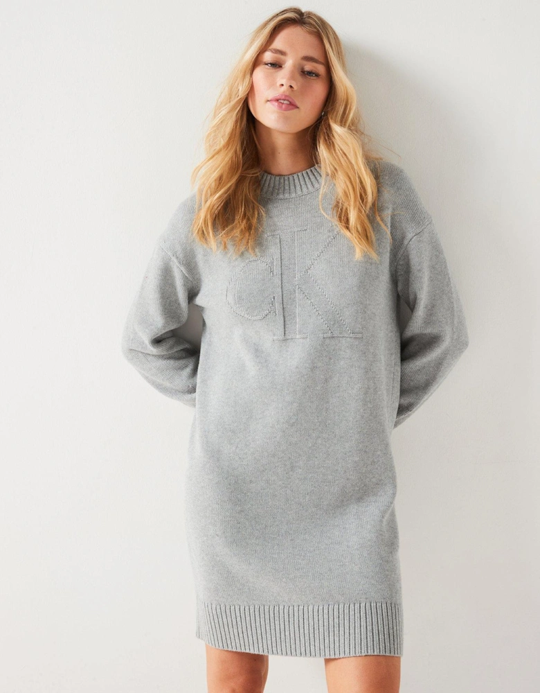 Tonal Logo Jumper Dress - Grey