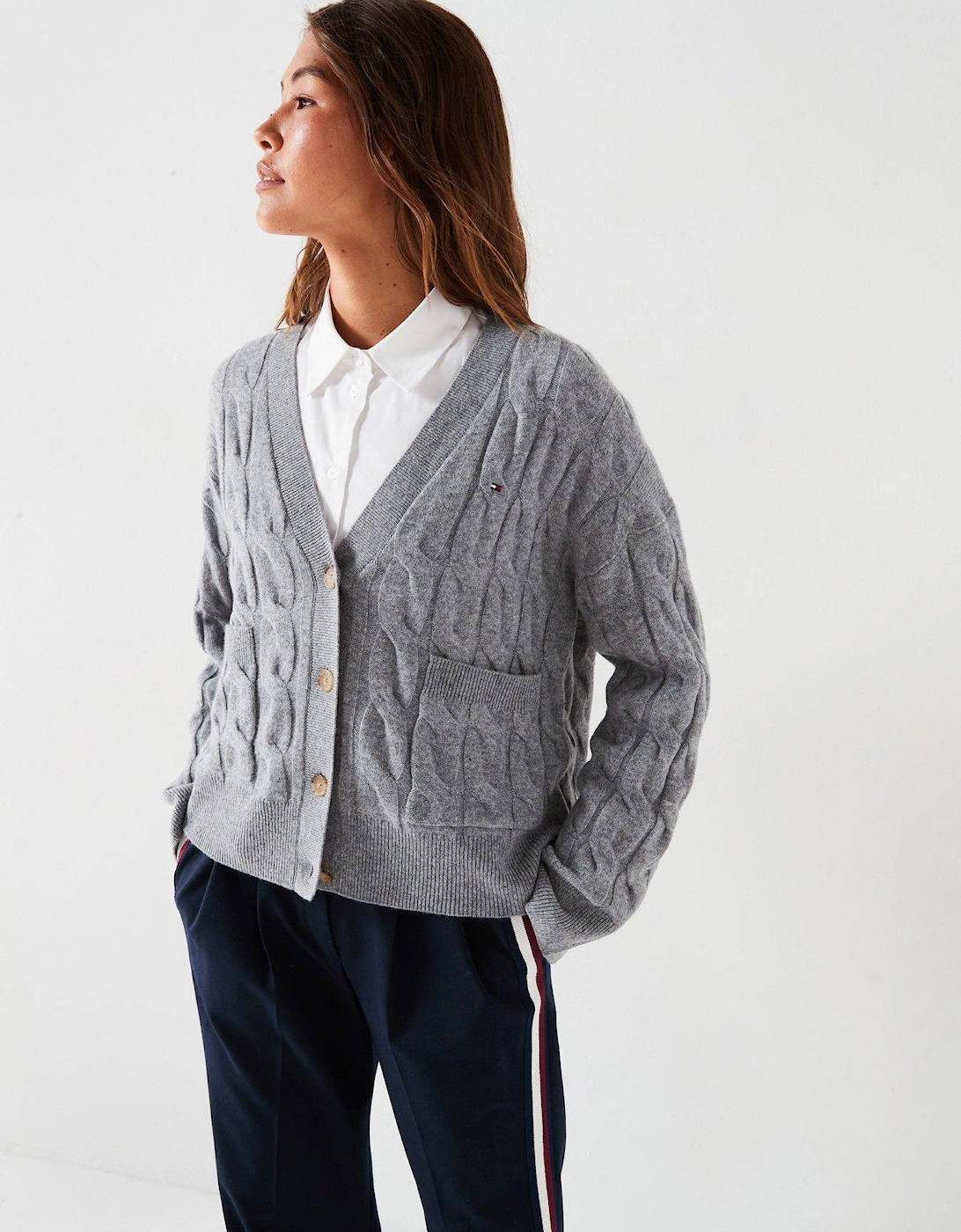 Soft Wool Cable Knit Cardigan - Grey, 7 of 6