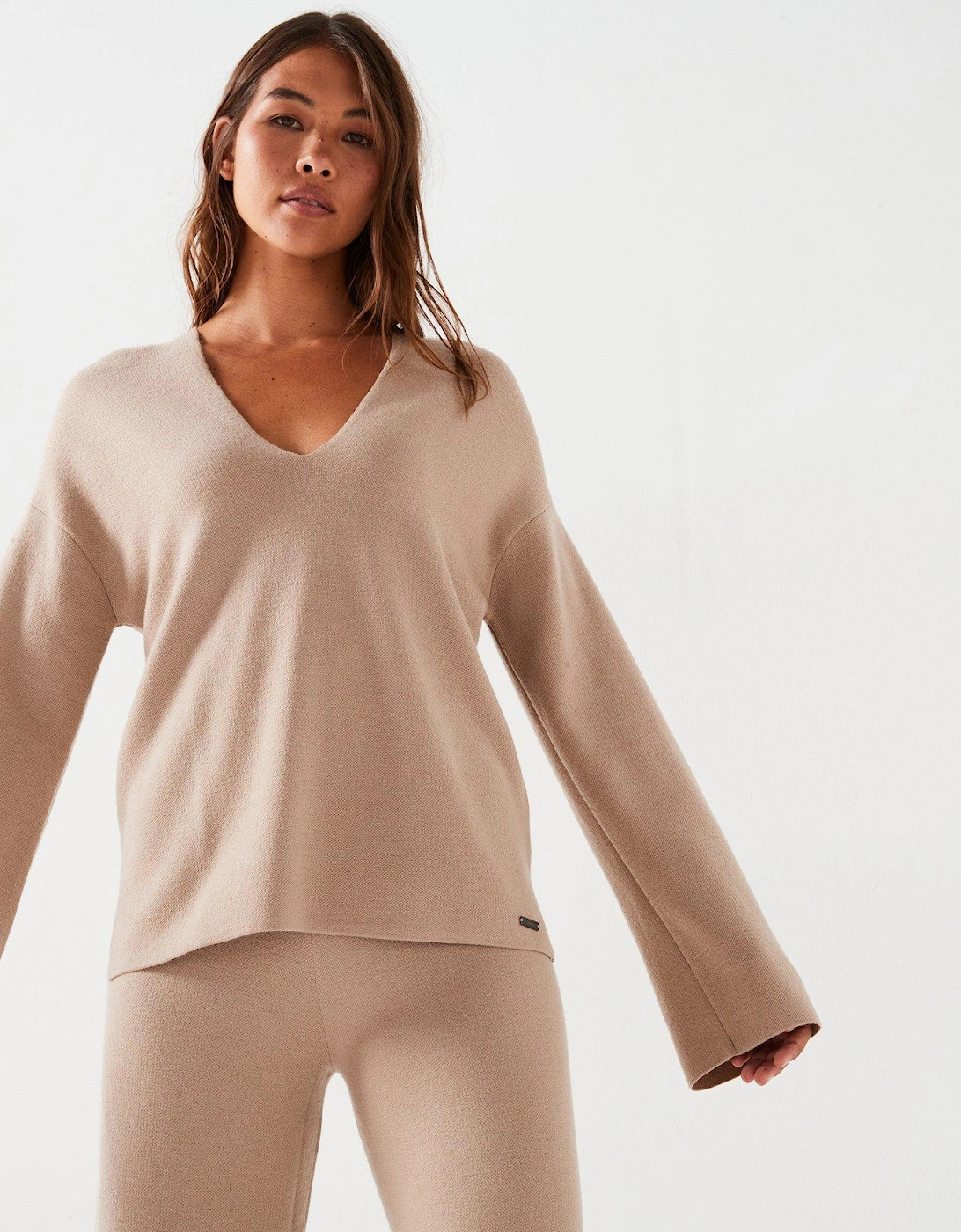 Wool Blend V-Neck Jumper - Beige, 7 of 6