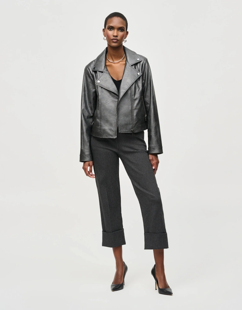 Faux leather biker jacket in gunmetal