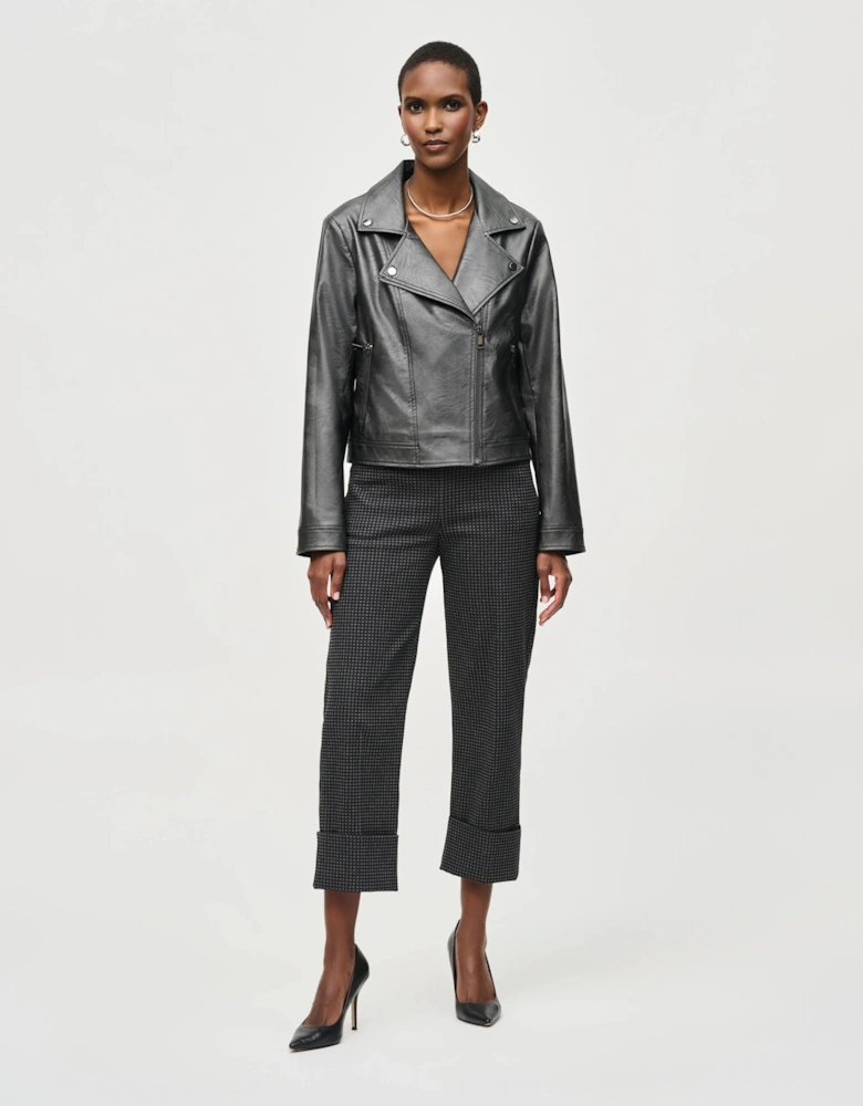 Faux leather biker jacket in gunmetal