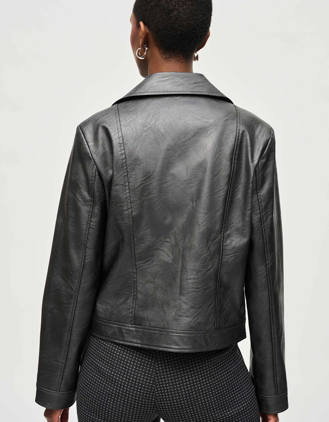 Faux leather biker jacket in gunmetal