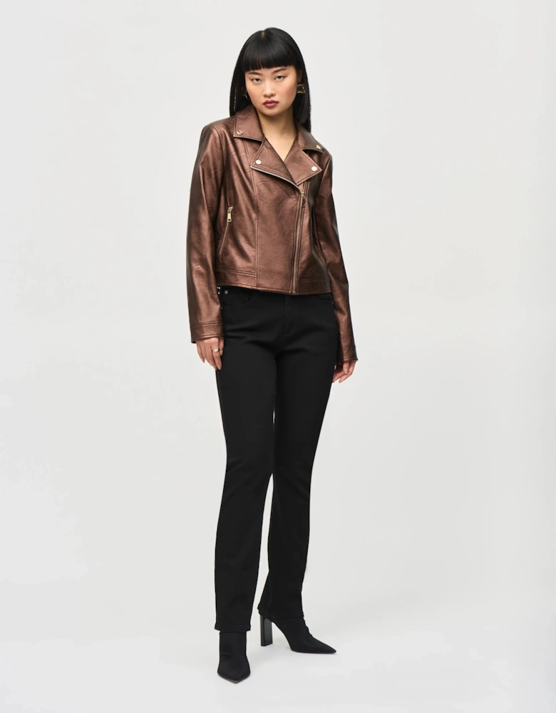 Faux leather biker jacket in bronze