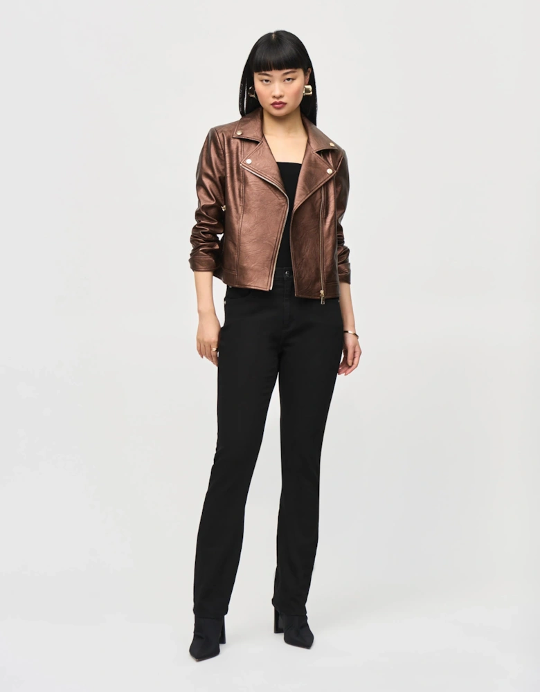 Faux leather biker jacket in bronze