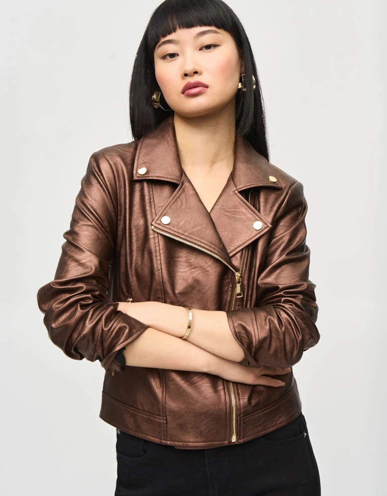 Faux leather biker jacket in bronze