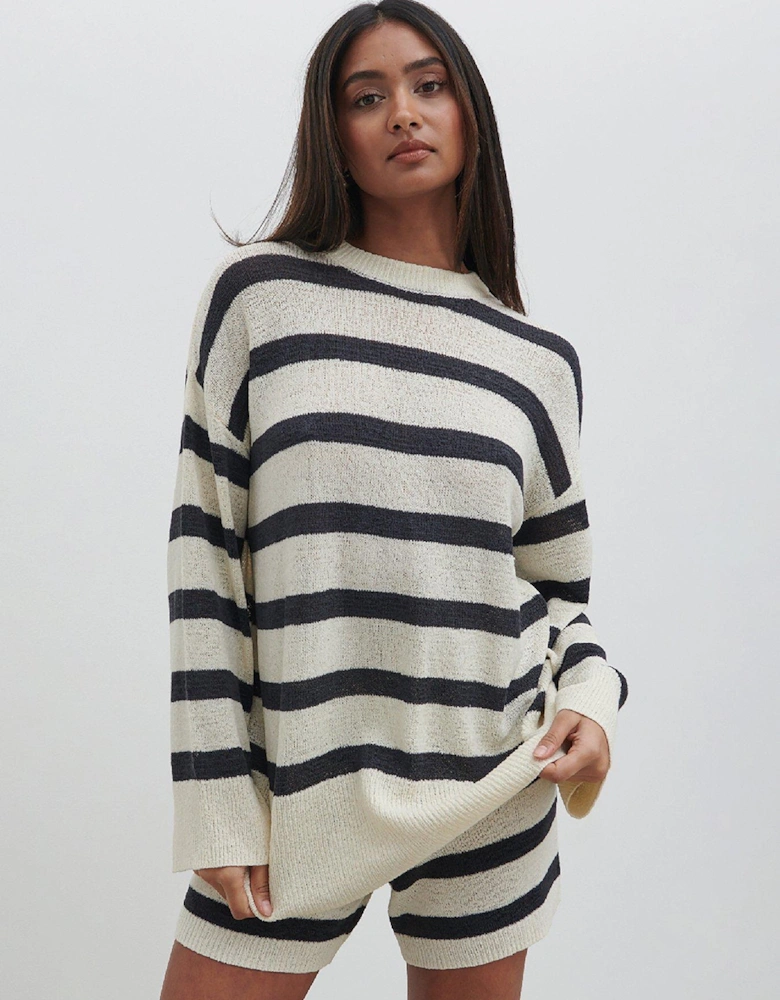 Dakota Stripe Knit Co-Ord Jumper - Cream