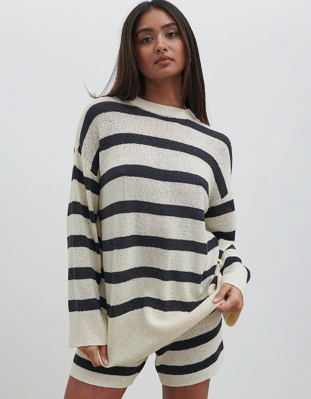 Dakota Stripe Knit Co-Ord Jumper - Cream